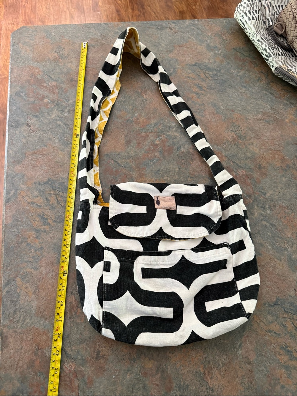 Reversible Black & White Graphic Canvas Shoulder Bag with Flap